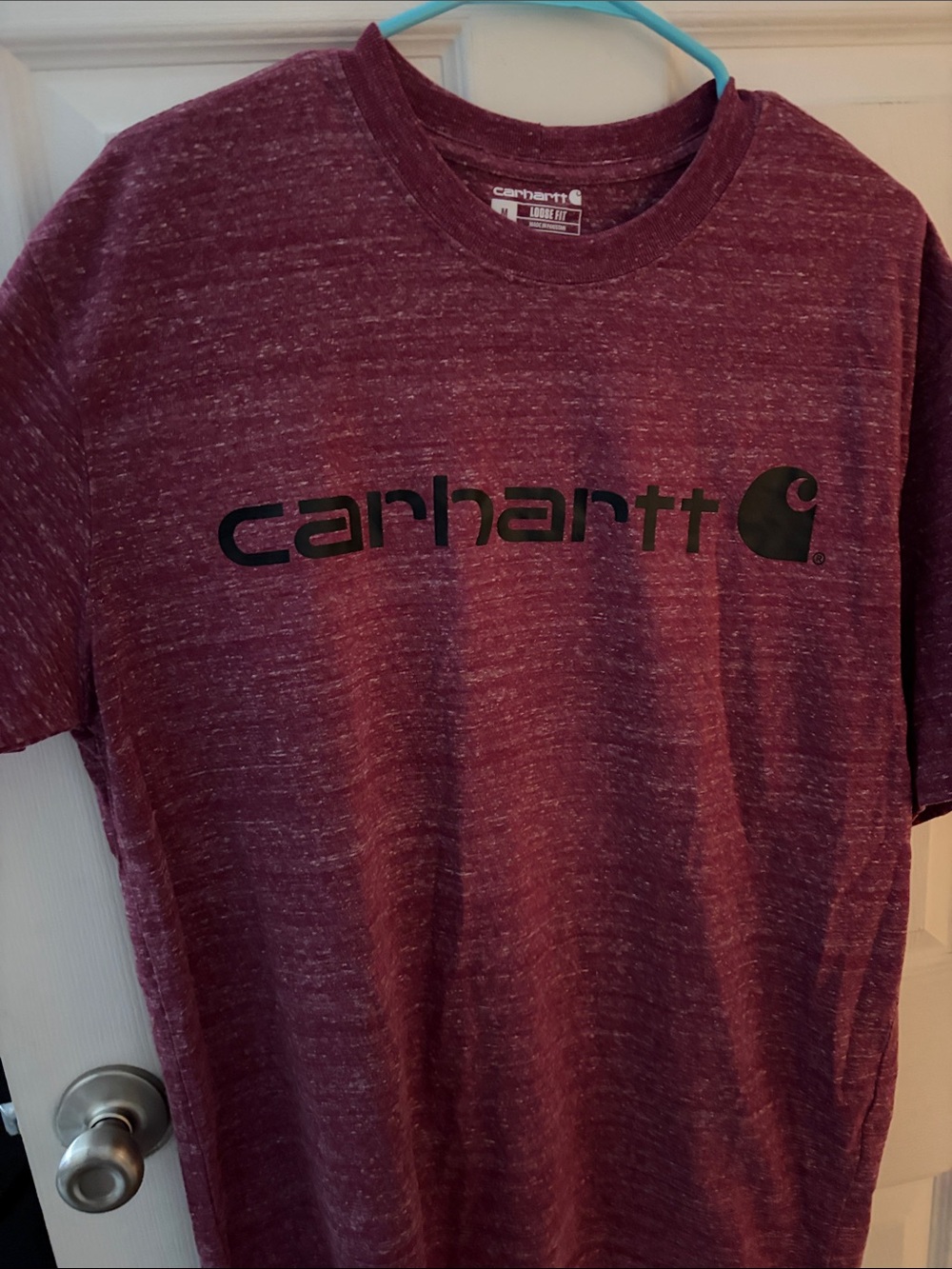 Carhartt Men’s Heather Maroon Logo Short Sleeve Tee - Black Logo